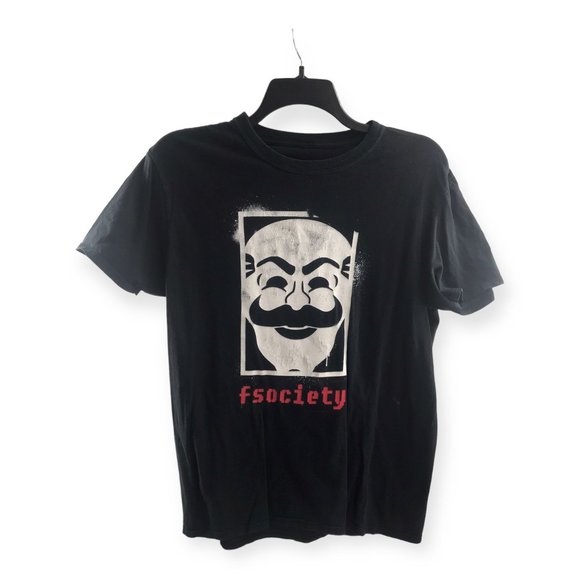 Mr. Robot "F Society" Graphic Tee Tshirt Unisex Black White Mask Loot Crate - Picture 1 of 3